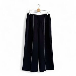 Theory Black Admiral Crepe White Stitching Seamed Wide Leg Pants Size 4